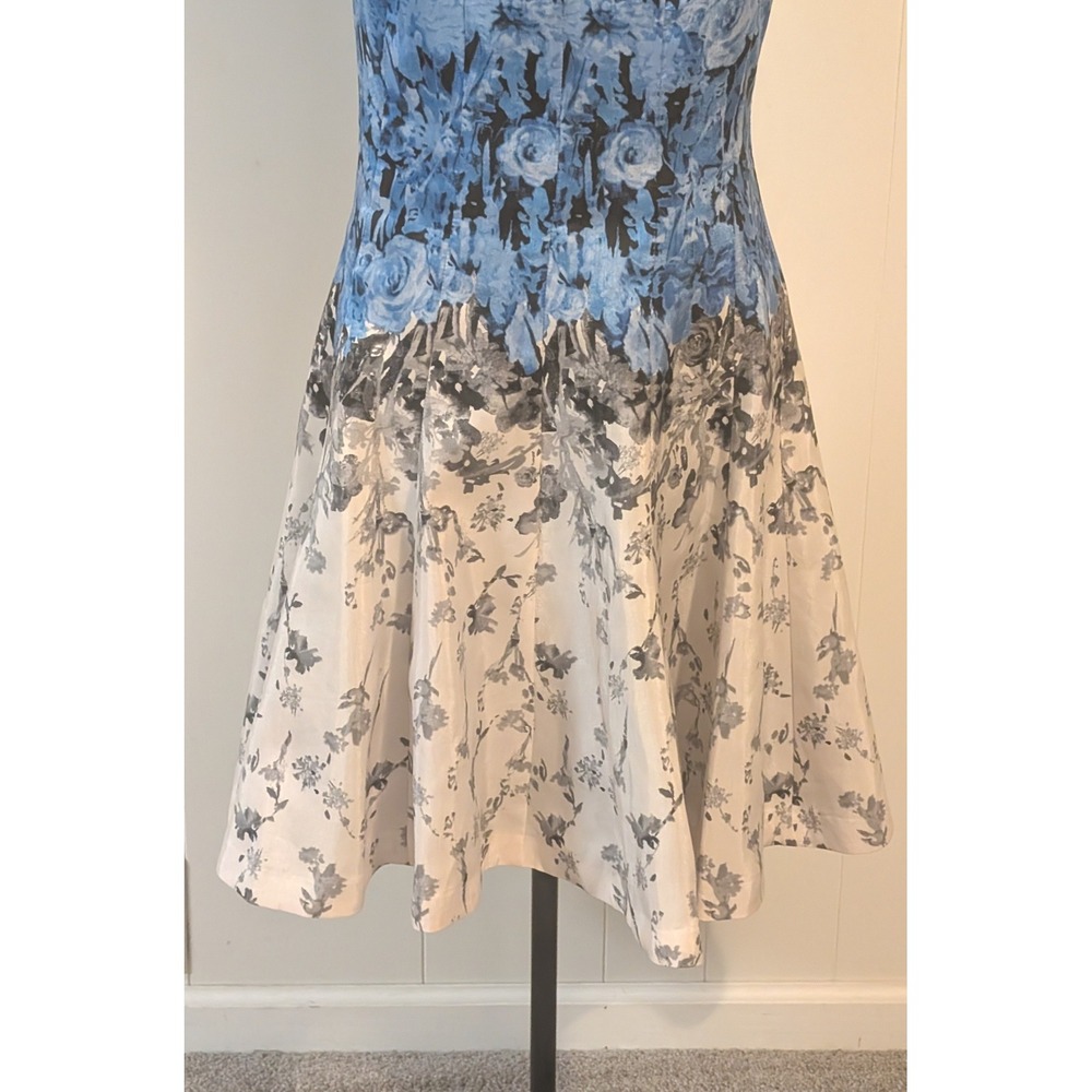 J Taylor Blue Grey Floral Fit and Flare Dress 10 Feminine Cocktail Elegant Fairy - Picture 6 of 11